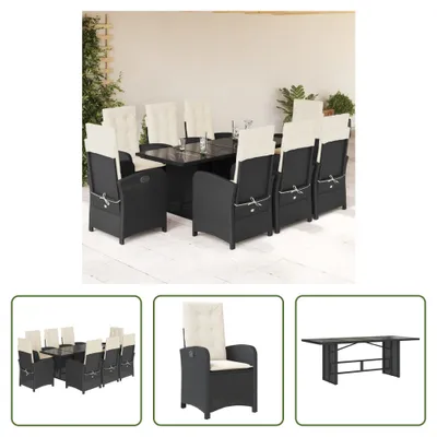 Produktbild von The Living Store 9-tlg. Garten-Essgruppe mit Kissen Schwarz Poly Rattan