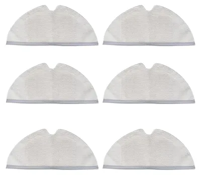 Six white, semi-circular cleaning pads with gray trim are arranged in two rows of three.