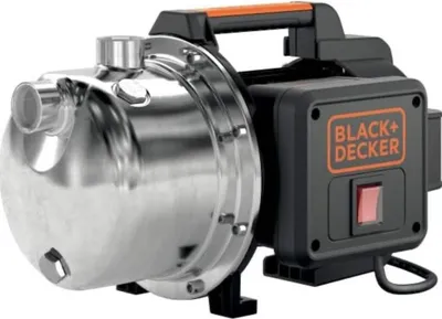 A Black+Decker water pump is shown against a white background.
