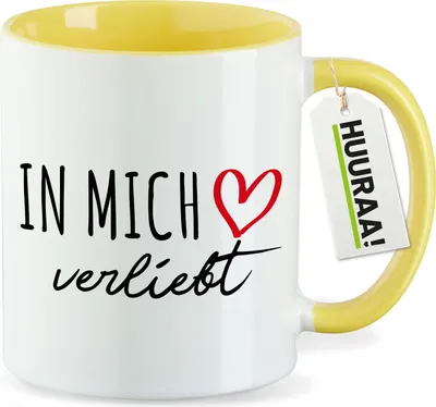 Produktbild von Huuraa Kaffeetasse In mich verliebt 330ml Gelb Keramik Kaffeebecher Geschenkidee