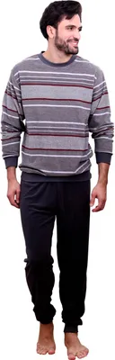 Produktbild von Herren Frottee Pyjama lang Schlafanzug mit Bündchen, auch in Übergrößen - 291 101 93 702 ; grau , 68