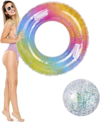 Produktbild von Aufblasbarer Schwimmreifen für Erwachsene, Pailletten, 75 cm, mit Griff, für Pool, Strand