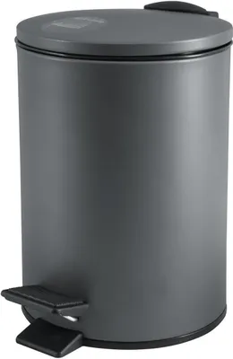 A dark gray pedal bin with a black pedal and lid.
