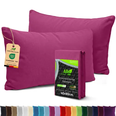 Produktbild von AR Line 2er Pack Jersey Kissenbezüge 40x80 Baumwolle – weich, atmungsaktiv, Kissenhüllen mit Reißverschluss, in Farbe: Pink