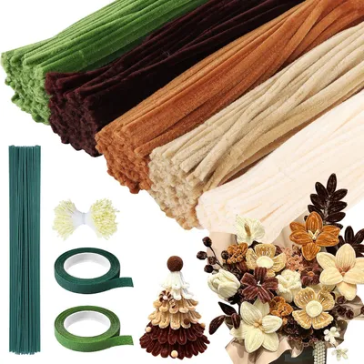 Productafbeelding van Pijpenraggerset, 500 stuks, met bloemendraad en stuifmeel, in verschillende kleuren, voor creatieve knutselprojecten