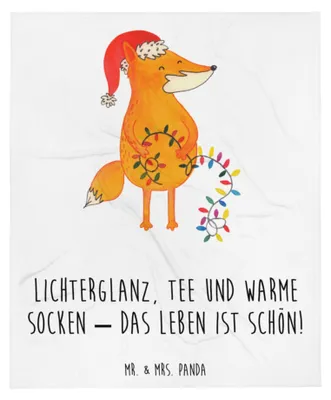 Produktbild von Mr. & Mrs. Panda Wohndecke Fuchs Weihnachten - Weiß - Geschenk, Nikolaus, Kuscheldecke, Heiligabend, Decke, Weihnachtsmann, Plaid, Winter, Füchse, Bettdecke, Tagesdecke