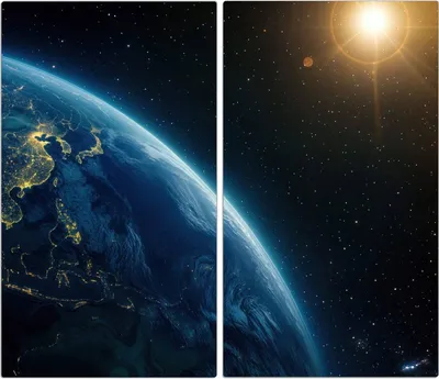 Produktbild von Spritzschutz Herdabdeckplatte Schneidebrett aus Glas Erde bei Nacht 2-Teilig (60x52cm)