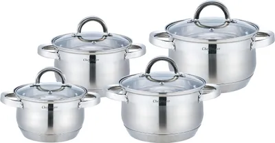 Produktbild von 8 tlg Edelstahl Kochgeschirr Induktion Kochtopf Topfset Deckel Topf 16/18/20/24cm