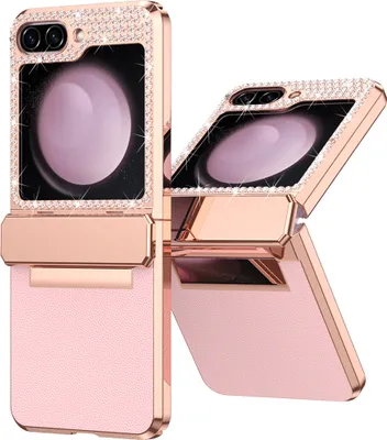 Produktbild von Handyhülle für Samsung Galaxy Z Flip 5, Scharnierschutz, Luxus Galvanisierter Litschi Glänzender Diamant Schutzhülle Pink