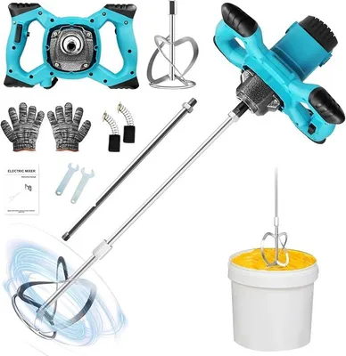 Produktbild von Mörtelrührer 2100W, Rührwerk Mörtelrührer, Betonmischer Farbrührer, with 6 Speed Drehzahlelektronik, 0-1500 /min Quirl Mörtelrühre, M14 Rühreraufnahme, Rührer ? 120 mm für Pulverförmige Bauwerkstoffe