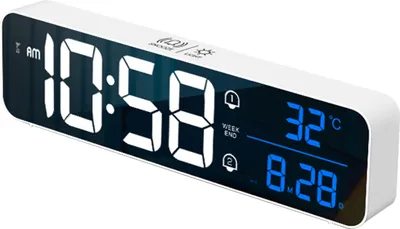 Obrázok produktu pre LED digitálny budík do spálne Elektronické hodiny s teplomerom 2 alarmy Funkcia Snooze 5 úrovní jasu Nástenný držiak Zrkadlové hodiny USB na nočný stolík Kancelária