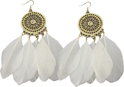 Produktbild von 1 Paar XXL Feder Ohrhänger Boho Ohrringe Weiß