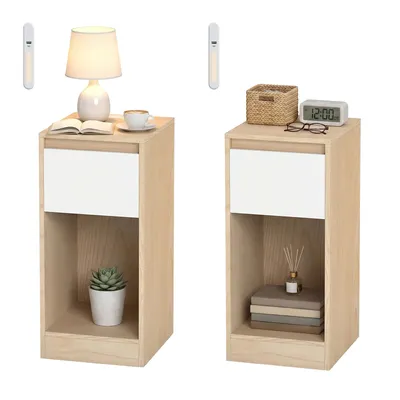 Obrázek produktu pro VASAGLE, úzký noční stolek, odkládací stolek s LED osvětlením, dotykové ovládání, 1/2 sady