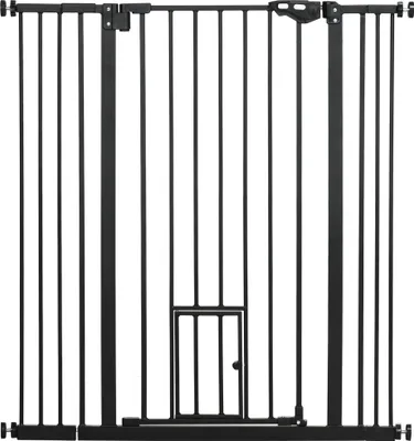 Image de PawHut Barrière de sécurité animaux de 104H cm avec porte fermeture automatique système de double verrouillage sans percage de 74 à 101 cm acier noir