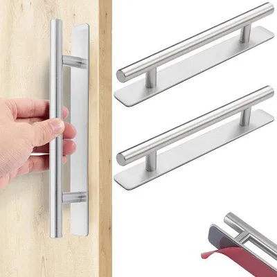 Produktbild von Unyqoos® Selbstklebende Edelstahl-Möbelgriffe für Schränke & Schubladen, gebürstetes Silber, 128 mm Länge, 76 mm Griffabstand, ohne Bohren