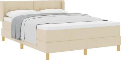 Image de Lit boxspring vidaXL avec tête de lit, couleur crème, 190 x 140 cm, tissu