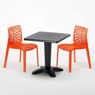 Produktbild von Schwarz Quadratisch Tisch und 2 Stühle Farbiges Polypropylen-Innenmastenset Grand Soleil Gruvyer Aia - Orange