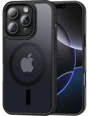 Image de Coque pour iPhone 16 Pro Max, compatible MagSafe, protection de l'appareil photo, antichoc, finition mate, translucide, couleur noire