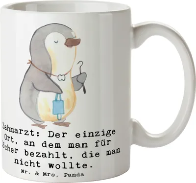 Produktbild von Mr. & Mrs. Panda Tasse Zahnarzt Lochgebühr - Weiß - Geschenk, kreative Geschenke, Beruf, Pott, Kaffeebecher, Zahnpraxis, Becher, zahnmedizinischer Humor, lustige Sprüche