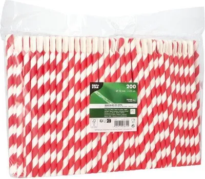 Produktbild von 1000 Trinkhalme mit Löffel Papier Ø 10 mm · 23 cm rot/weiss "Stripes"