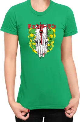 Produktbild von Damen T-Shirt Manga Japan Anime Comics Animation Chainsaw Anime manga Man 01, Lady XL / Grün