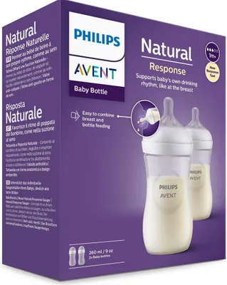 Produktbild von Philips Avent Babyflaschen Natural Response – 2x Babyflaschen, 260 ml, für Neugeborene ab 1 Monat, -frei (Modell SCY903/02)