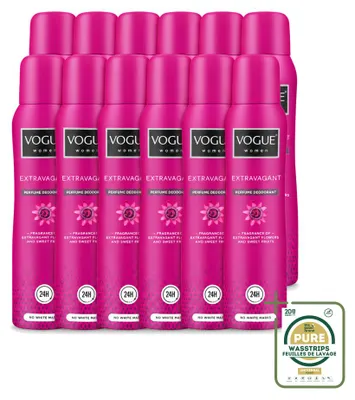 Immagine prodotto di 12 confezioni di deodorante profumato Vogue Women, formato extra grande (150 ml), confezione da 12 pezzi