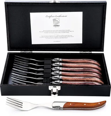 6 Tafelgabeln mit Pakkaholz-Griffen, 2,5 mm, im Geschenkkarton