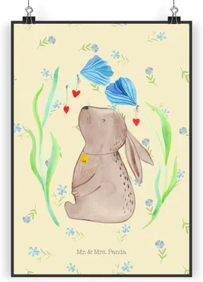 Produktbild von Mr. & Mrs. Panda Bild Hase Blume DIN A5 - Blumig - Geschenk, kunstdruck poster, wanddeko, Geburtstag, drucke, Posterdruck, Plakat, Kaninchen, Taufgeschenk, Ostern Kinder