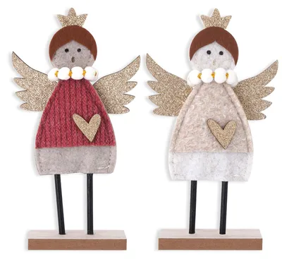 Image de Décorations en bois « Anges de Noël » (lot de 2) - Décoration naturelle