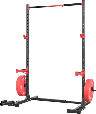 Productafbeelding van Power Cage, multifunctionele squatrek voor thuisgym, verstelbare trainingsapparatuur voor krachtopbouw, met 6 bevestigingspunten voor elastieken, een landmine-accessoire en veiligheidsstangen voor bankdrukken, squats en pull-ups