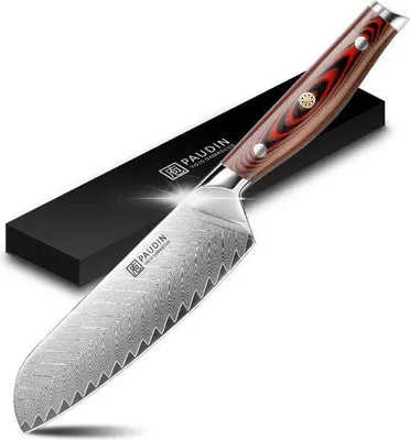Produktbild von PAUDIN P4 Santoku Messer 17,5 cm – 67 Lagen Kompositstahl – VG-10 Stahlkern – Extrem scharf – Ergonomischer G10 Griff – Profi Kochmesser