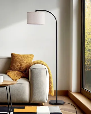 Productafbeelding van Vloerlamp woonkamer met verstelbare lampenkop en beige linnen lampenkap
