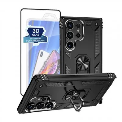 Produktbild von Armor Hülle Für Samsung Galaxy S Serie - Farbe: Schwarz + 9H Displayglas - Modellkompatibilität: Für Samsung Galaxy S24 Ultra