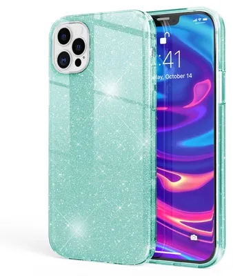 Produktbild von NALIA Glitzer Handy Hülle für iPhone 12 Pro Max, Bling Case Glitter Cover Bumper Mintgrün