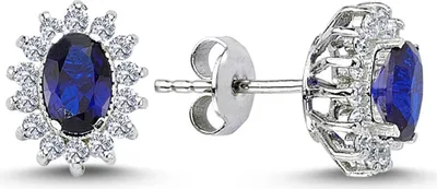 Produktbild von Diamant Oval Saphir Ohrringe Entourage 14 Karat Weißgold