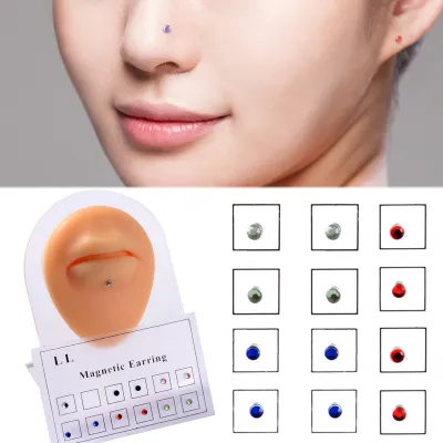 Produktbild von 12 Stück Nasenringe mit Magnet, nicht durchbohrt, Uni, gefälschte Piercings, gemischte Farben, Lippen, Ohr, Tragus, Knorpelringe für Party