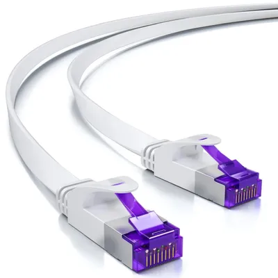 Immagine prodotto di deleyCON, cavo di rete Cat7 piatto RJ45, 10 Gbit/s, LAN, bianco, lunghezza 25 metri