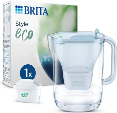 Imagen del producto de Jarra filtrante BRITA Style Eco de 2.4 litros, color azul pastel, + filtro de agua MAXTRA PRO, modelo 1055740