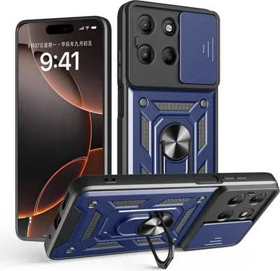 Produktbild von Outdoor Panzer Hülle für Motorola Moto G17 Handyhülle mit Kameraschutz Ringhalter Blau