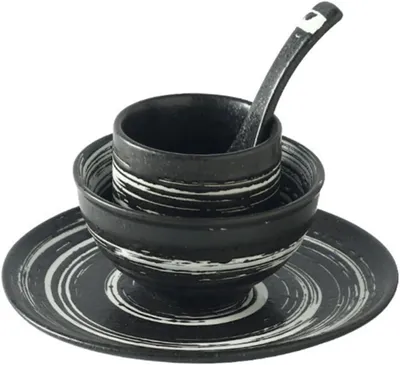 Produktbild von Japanische Reisschalen aus Keramik mit Löffeln, handgefertigt und leicht, im Vintage-Stil, geeignet für zu Hause und Sushi-Restaurants, 4-teiliges Schüsselset