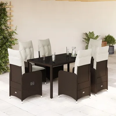 Produktbild von Möbel 7-tlg. Garten-Bistro-Set mit Kissen Braun Poly Rattan - Sitzgruppe 3277068