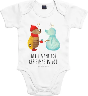 Produktbild von Mr. & Mrs. Panda Organic Babybody Nachtfalter Schneemann 12. - 18. Monat - Heather Grey - Geschenk, babykleidung body, overall baby, Babystrampler, Weihnachten, Strampler