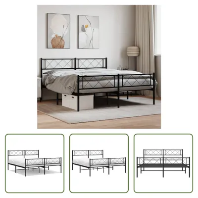 Produktbild von The Living Store Bettgestell mit Kopf- und Fußteil Metall Schwarz 140x200 cm