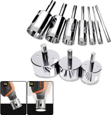 Produktbild von OKWISH Diamantbohrer Fliesenbohrer Set - BRSCHNITT 6/8/10/16/20/28/35/45/50/68mm Diamant Bohrkrone Lochsäge ein Adapter für Porzellan Fliese Granit Marmor Trockenbohren