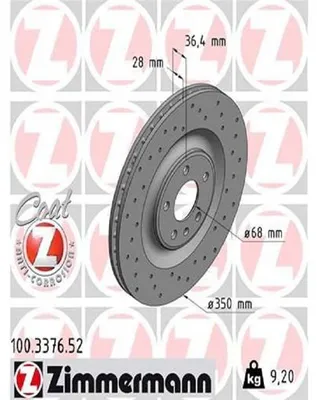 Produktbild von 2x ZIMMERMANN Bremsscheibe 100.3376.52 für AUDI Q7 (4MB) A6 Avant (4A5 C8) 36mm