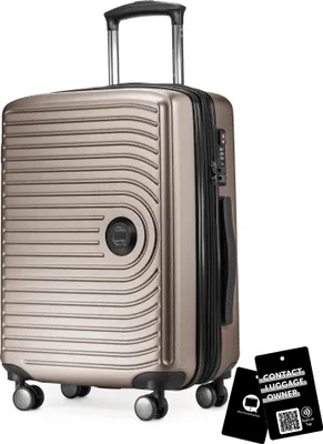 Produktbild von Mitte - Handgepäck-Koffer + digitaler Gepäckanhänger Kofferschild, Kabinentrolley XL-Erweiterung Bordgepäck Hardcase Handkoffer Flugzeug Carry-On 55 L TSA,Champagner