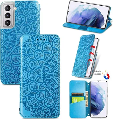 Produktbild von König Design Hülle kompatibel mit Samsung Galaxy S21 Plus Kunstleder Handyhülle - Handy Case Blau