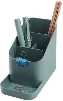 Image de Organiseur de bureau vert pour crayons, notes et fournitures de bureau