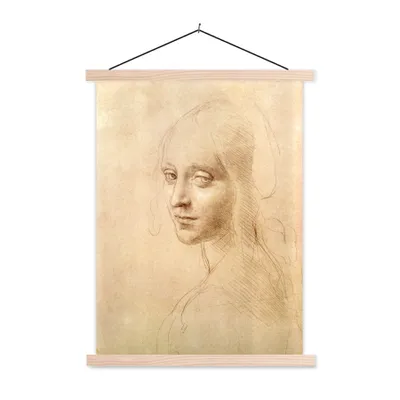 Obrázek produktu pro MuchoWow® Textilní plakát - Skica - Leonardo da Vinci - 120x160cm - S hnědými lamelami